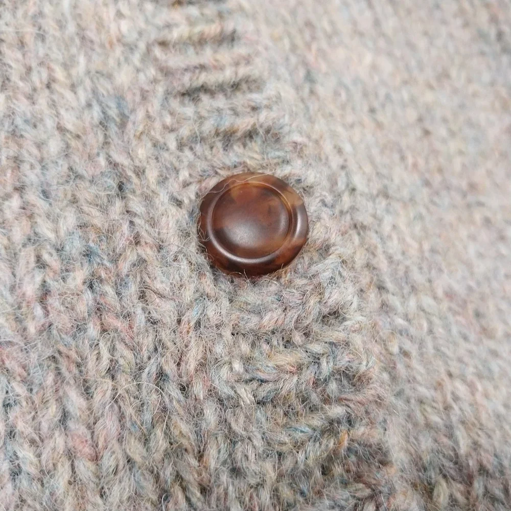 Vintage LL Bean Cardigan Womens Medium Biege Tan 100% Pure New Wool Cozy 90s